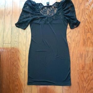 Black dress with lace chest and puff sleeves, Wet Seal size Large